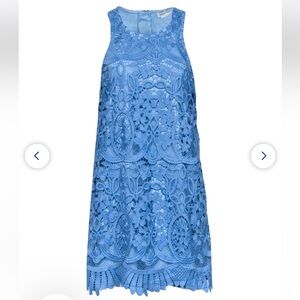 Lovers and Friends Blue High Neck Eyelet Mini Dress